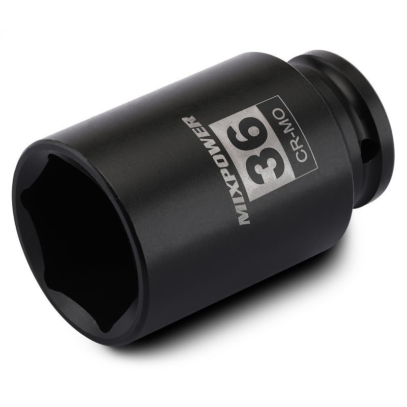 مفتاح صدمة عميق MIXPOWER 1/2" مع محرك، CR-MO، 36 مم، 6 نقاط، مفتاح صدمة لبراغي المحور لإزالة سهلة