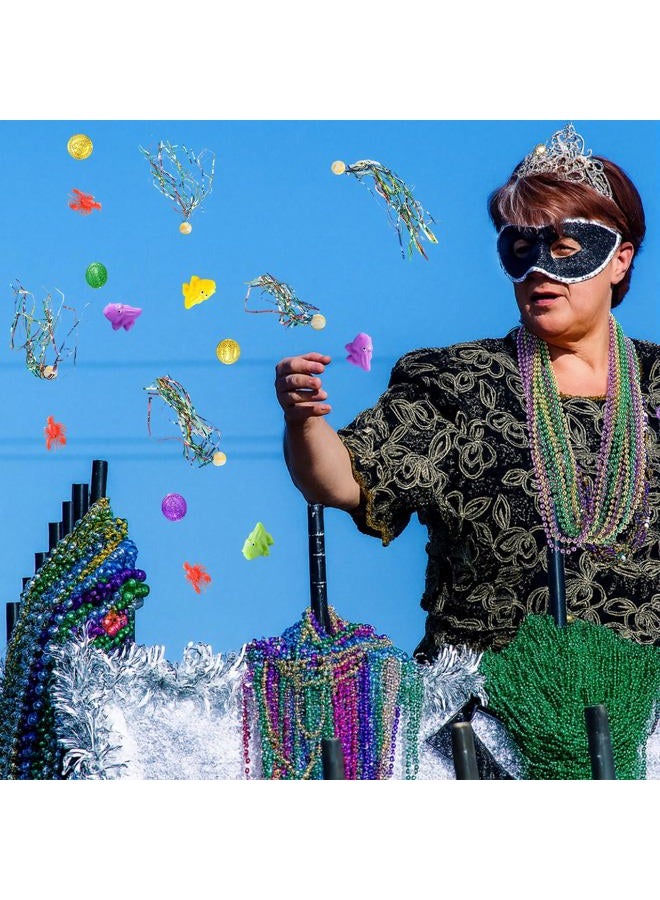 PullCrease 200 Pcs Mardi Gras Parade Throw Bulk Mardi Gras Purple Green Gold Beads Necklaces Plastic Coins Bouncy Balls Alligator Party Favors for Carnival St Patrick Day Celebrations - Image 5