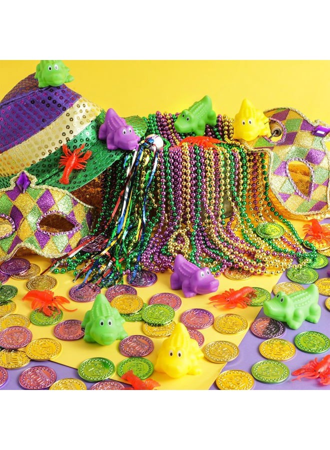 PullCrease 200 Pcs Mardi Gras Parade Throw Bulk Mardi Gras Purple Green Gold Beads Necklaces Plastic Coins Bouncy Balls Alligator Party Favors for Carnival St Patrick Day Celebrations - Image 4