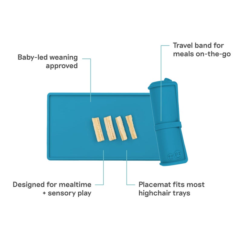 ezpz Tiny Placemat (Blue) - 6 Months+ - Non-Slip, 100% Silicone Placemat for Infants and Toddlers - Fits on Most Highchair Trays - Rolls-Up - Baby Led Weaning Supplies - Image 2