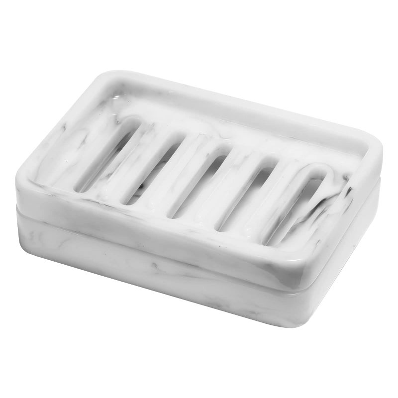 Shinowa Resin Soap Dish SelfDraining Bar Soap Tray with Drainable Board Dual Layer Sponge Holder for Bathroom Kitchen Shower Bathtub Sink Countertop Marble White