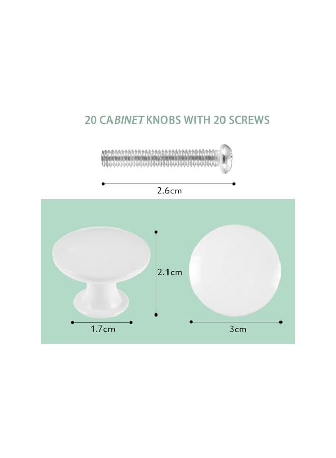 The Bros 20 Pcs Vintage Antique Bronze Knobs Handle Pulls - 30mm Brass Round Knobs for Cabinet Drawer Cupboard Home Office Kitchen Bathroom Furniture (White) - Image 2