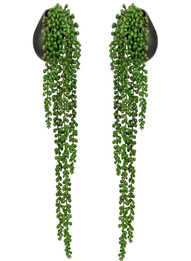 GnFlus Artificial Hanging Plants 2PCS Fake Hanging Plant 21" Long String of Pearls Plants in Black Ceramic Faux Hanging Plant Artificial Decor Home Bedroom Shower Wall Table Shelf - Image 1