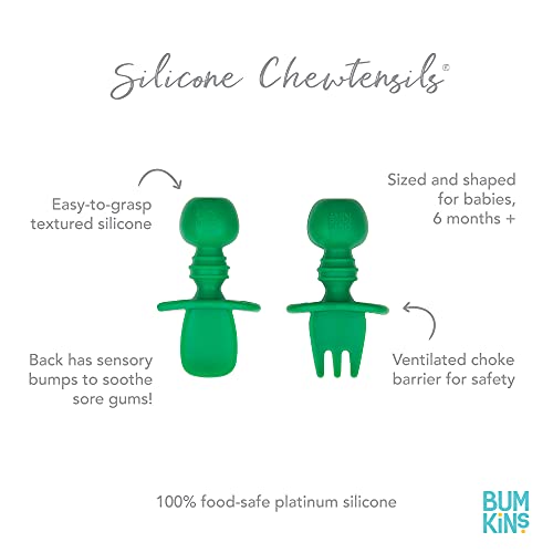 Bumkins Baby Utensils Set, Chewtensils Silicone Spoons for Dipping, Self-Feeding, Baby Led Weaning, Trainer Learning, First Stage Eating, Soft Practice Fork and Spoon, Babies 6 Months, Jade Green - Image 5