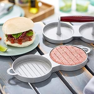 GROPOTIT Hamburger Mold Veg Nonveg Hamburger Patty Maker Burger Tikki Maker Pressing Mold for Kitchen Double Hole Hamburger Burger Press Patty Maker Burger Meat Press Beef Patty Maker - Image 1