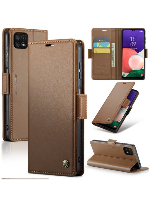 Phone Case for Samsung Galaxy A22 5G Anti-scratch Leather Kickstand Card Slot Money Pocket Brown