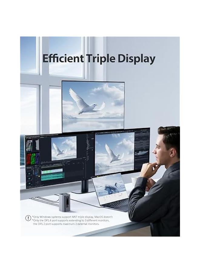 Arabest Docking Station, Spacemate(Win) 11 in 1, Triple Display, 4K HDMI and DP, 10Gbps USB A/C Ports, Gigabit Ethernet, 100W PD, Audio, Laptop Docking Station for Windows/Dell/HP/Lenovo/Asus/Acer/Mac - Image 3