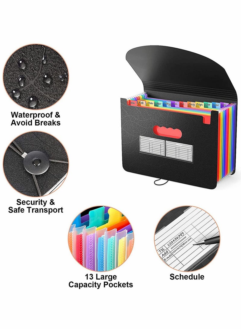 KASTWAVE Accordian File Organizer, 13-Pocket Plastic Receipt Paper Expanding File Folder with Cover, Portable Document Organizer, Desktop A4 Letter Size Filing Box, for Office/Business/School - Image 2