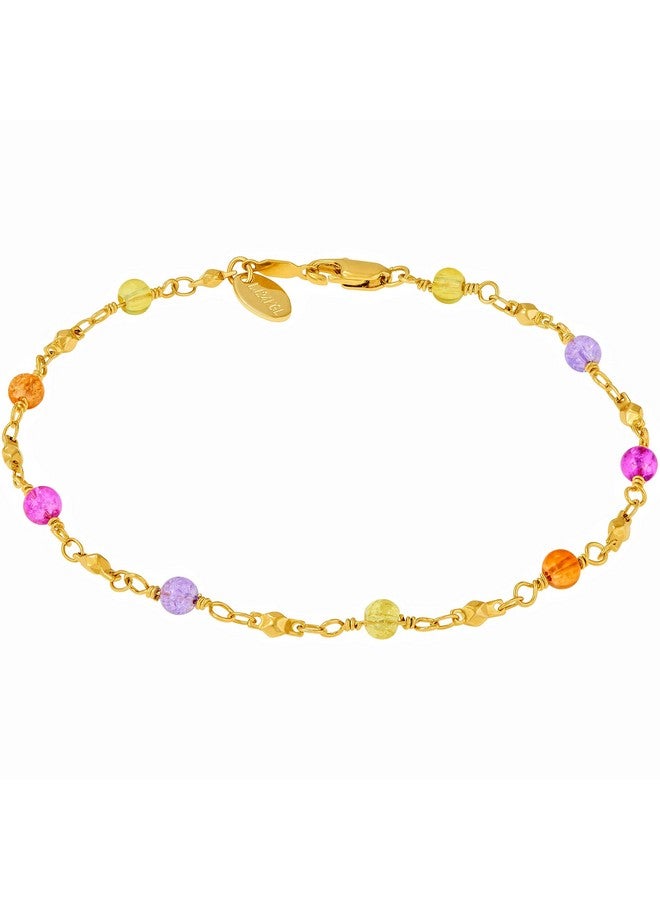 Lifetime Jewelry Colorful Anklet For Women Teen And Girls 24K Gold Plated Bracelet (10 Colorful Beads)  - Image 1