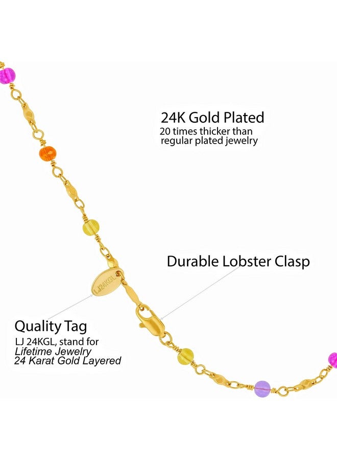 Lifetime Jewelry Colorful Anklet For Women Teen And Girls 24K Gold Plated Bracelet (10 Colorful Beads)  - Image 4