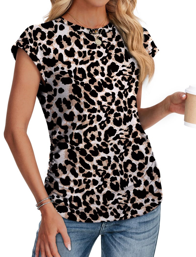 SAMPEEL Leopard Print Tops for Women Trendy Summer Shirts Short Sleeve Blouses Dressy Casual Cheetah Print Top Vacation Outfits Fashion Clothing 2026 M - Image 3