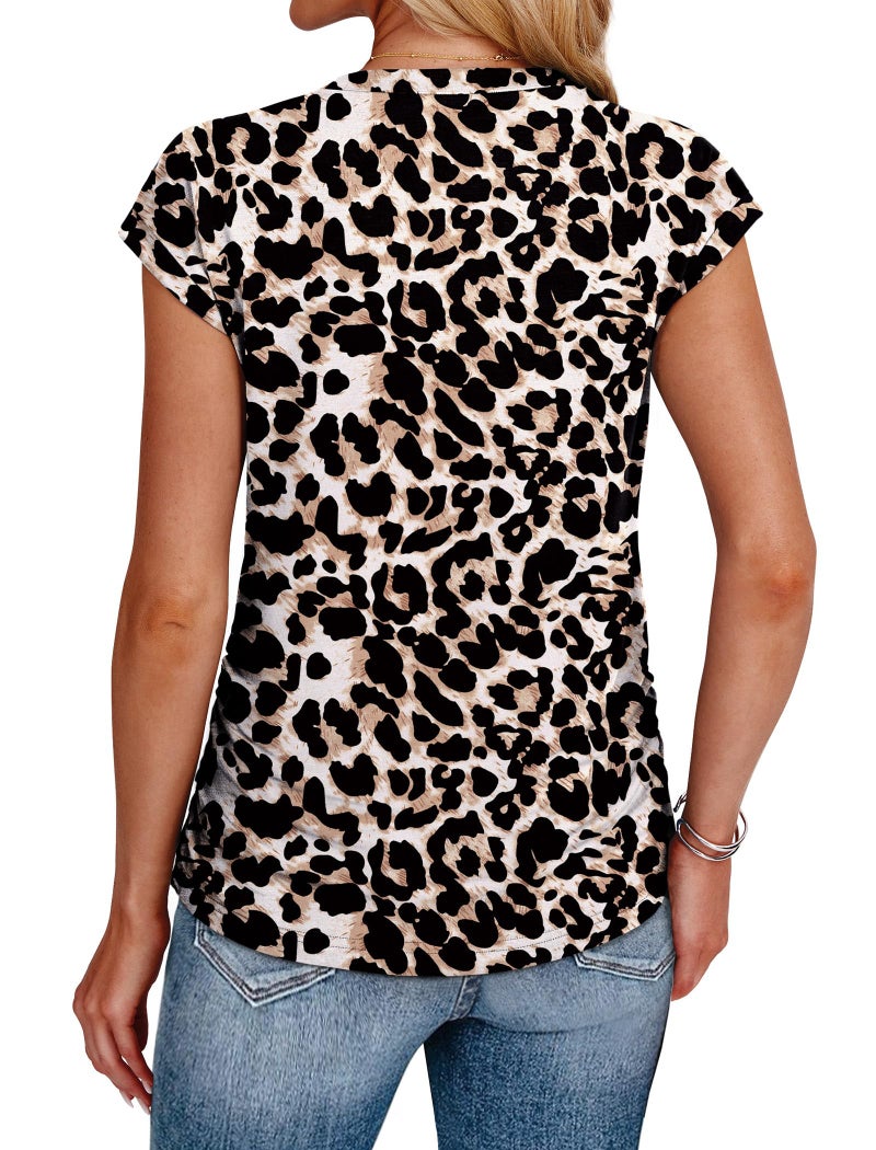 SAMPEEL Leopard Print Tops for Women Trendy Summer Shirts Short Sleeve Blouses Dressy Casual Cheetah Print Top Vacation Outfits Fashion Clothing 2026 M - Image 5