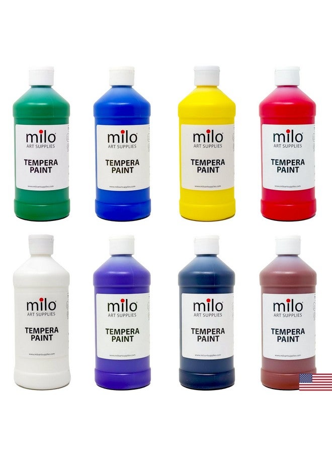 milo Tempera Paint Set of 8 Colors | 16 oz Bottles | Made in the USA | Washable and Non-Toxic Art & Craft Poster Primary Finger Paints for Artists, Kids, & Hobby Painters - Image 1