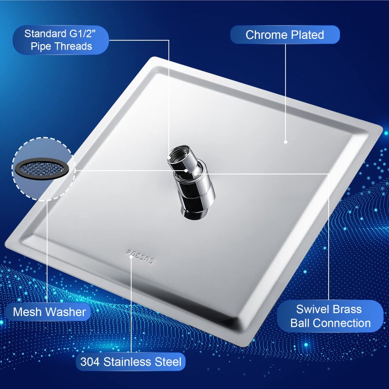 Aiscsc Rain Shower Head - 10 Inch High Pressure Shower Heads 304 Stainless Steel Ultra Thin Square Showerhead Pressure Boosting Design, Ceiling or Wall Mount - Image 4