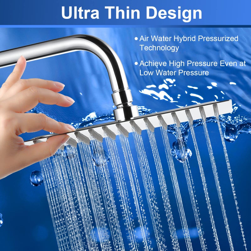 Aiscsc Rain Shower Head - 10 Inch High Pressure Shower Heads 304 Stainless Steel Ultra Thin Square Showerhead Pressure Boosting Design, Ceiling or Wall Mount - Image 5