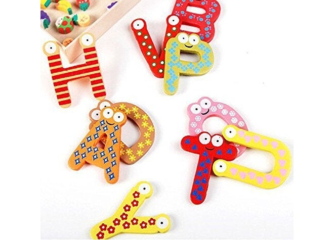 Tickles Wooden 26 English Upper Case (A to Z) Alphabets Stencils Letter Refrigerator Magnate Educational Toys for Kids - Image 3