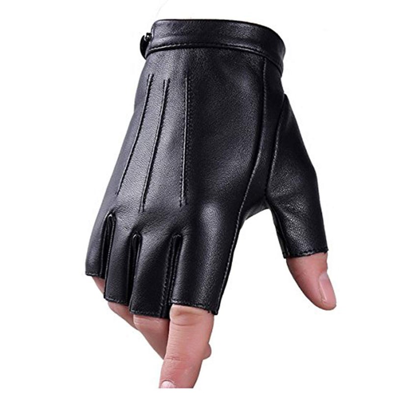 Wepop Fingerless Cosplay Gloves PU Faux Leather Outdoor Sport Half Finger Driving Glove for Men Women Teens (Fingerless, M) - Image 1