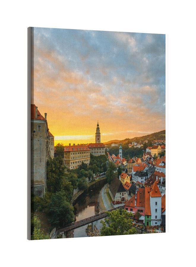 LOWHA Sun Set Printed Framed Canvas Wall Art Orange/Grey/Beige - Image 1