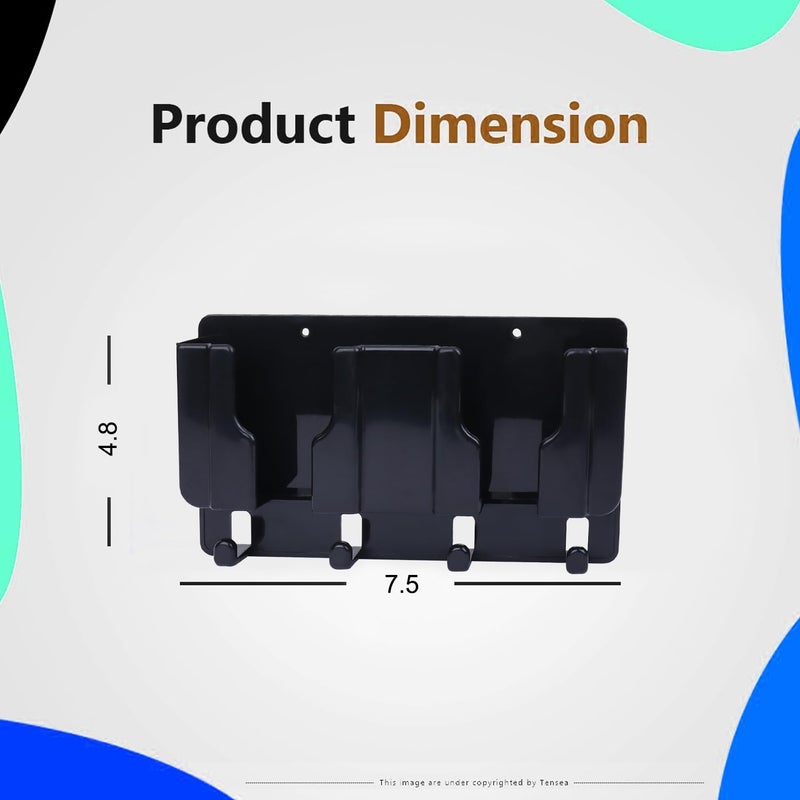 WALLVIEW TECH Plastic Wall Mount Mobile Holder with Remote Control Storage Racks, Key Hanger, Pen Holder Space/Self-Adhesive/Multi Purpose Accessories (Black) - Image 4