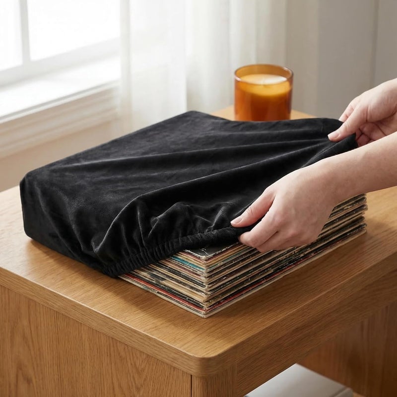 Universal Turntable Dust Cover, Soft Plush Stretchable Protective Sleeve for Vinyl Records, Dustproof Record Player Cover Holding to 50 Discs for Home Audio Equipment - Image 4