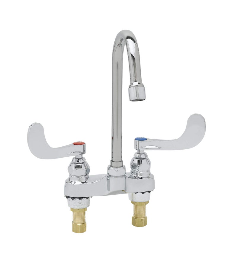T&S Brass B-0892 Lavatory Medical Faucet with Gooseneck Spout and Wrist Blade Handles. 4" Deck Mount with 2.2 GPM Flow Rate. - Image 2