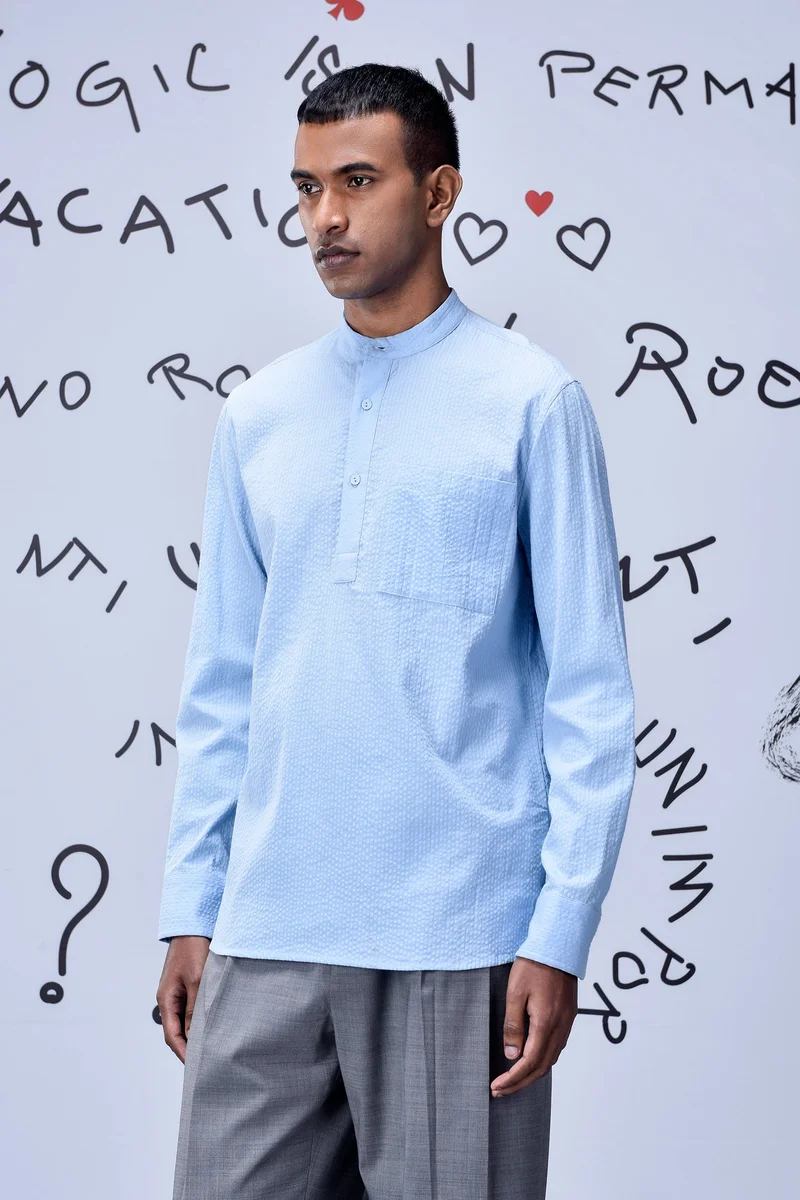 Genes Lecoanet Hemant Solid Regular Fit Shirt-Light Blue