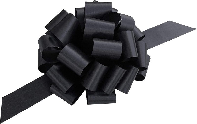 GiftWrap Etc. Large Black Ribbon Pull Bows - 9" Wide, Set of 6, Halloween Decor, Christmas, Funeral, Mourning, Fundraiser, Reception, Anniversary, Decoration, School, Office - Image 1