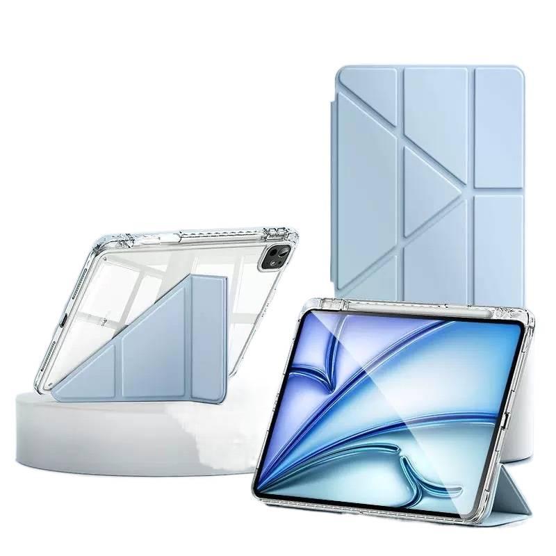 DGG حافظة آيباد شفافة بظهر واضح لجهاز iPad Air 13 / iPad Mini مع حامل قلم باللون أزرق بظهر شفاف باللون الأزرق - Image 1