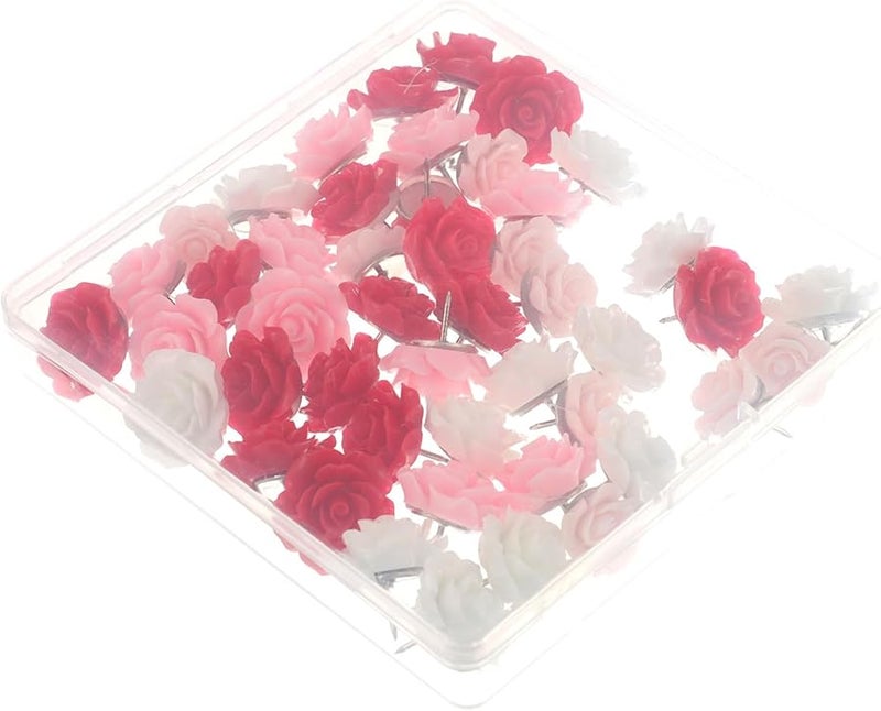 Gradient Red Flower Thumbtacks 40PCS Decorative Push Pins for Cork Board Office School - Image 1