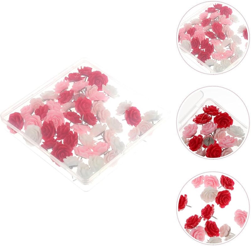 Gradient Red Flower Thumbtacks 40PCS Decorative Push Pins for Cork Board Office School - Image 5