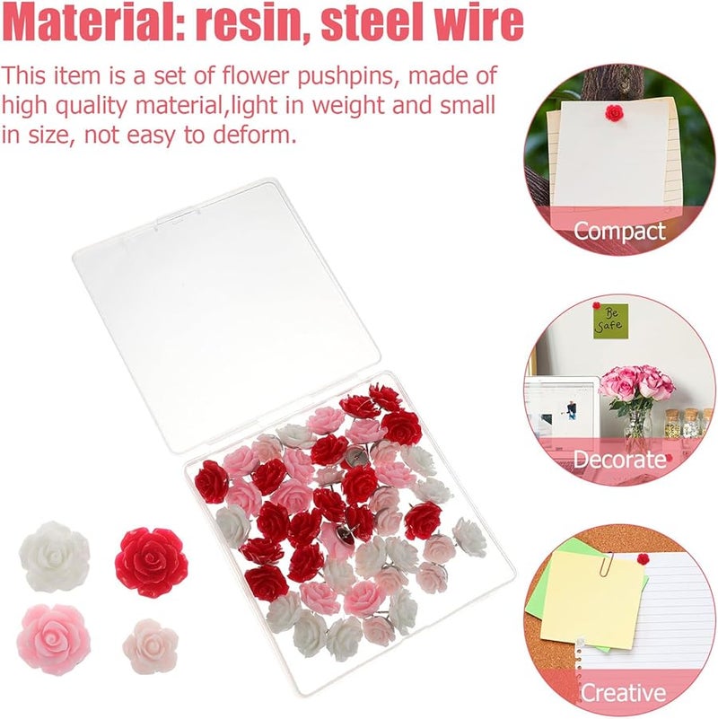 Gradient Red Flower Thumbtacks 40PCS Decorative Push Pins for Cork Board Office School - Image 3