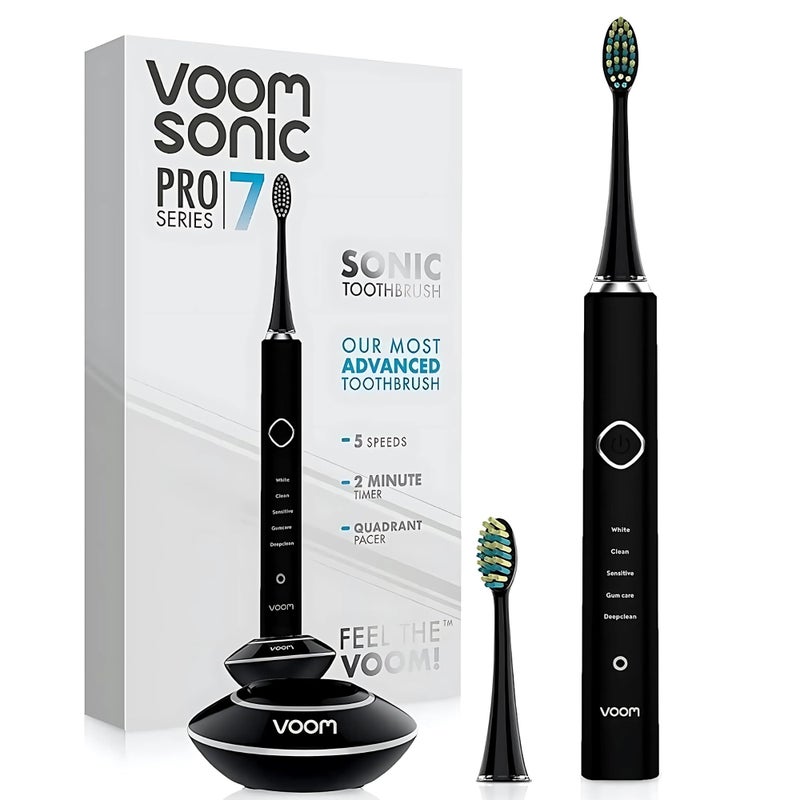 Voom Sonic Pro 7 Series Rechargeable Electronic Toothbrush Advanced Oral Care Technology 2Minute Timer wQuadrant Pacing 5 Adjustable Speeds Magnetic Levitation 100 Waterproof Black VM20946