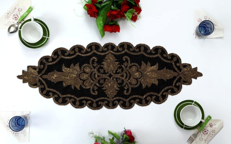 AIVIK Premium Handcrafted Beautiful Beaded Dinning Table Runner 1336 Black Royale Desgin - Image 2