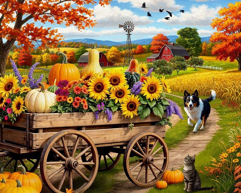 Springbok Fall Wagon Wonders 500 Piece Jigsaw Puzzle for Adults Pumpkins and Flowers for Autumn Unique Cut Pieces Made in USA - Image 1