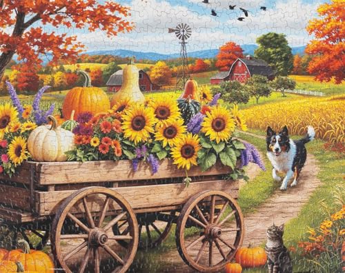 Springbok Fall Wagon Wonders 500 Piece Jigsaw Puzzle for Adults Pumpkins and Flowers for Autumn Unique Cut Pieces Made in USA - Image 4