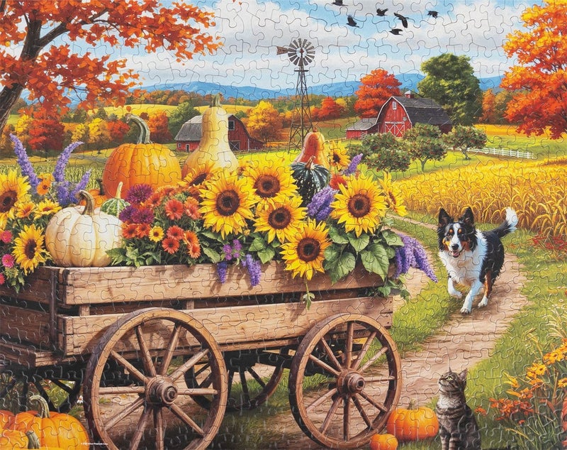 Springbok Fall Wagon Wonders 500 Piece Jigsaw Puzzle for Adults Pumpkins and Flowers for Autumn Unique Cut Pieces Made in USA - Image 5
