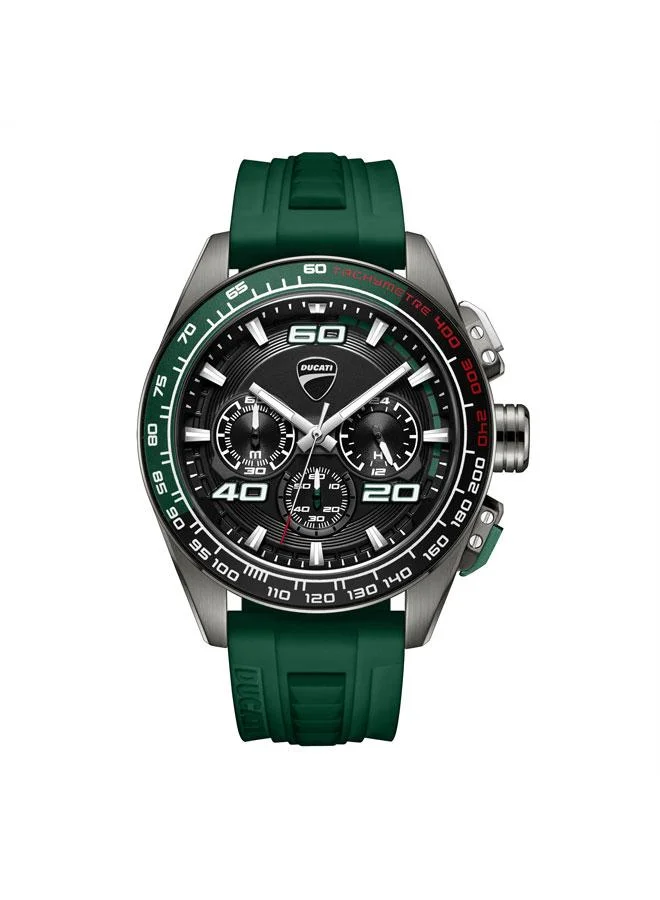 Ducati DT011 Black Dial Green Silicone Strap Chronograph Watch for Men - 44mm