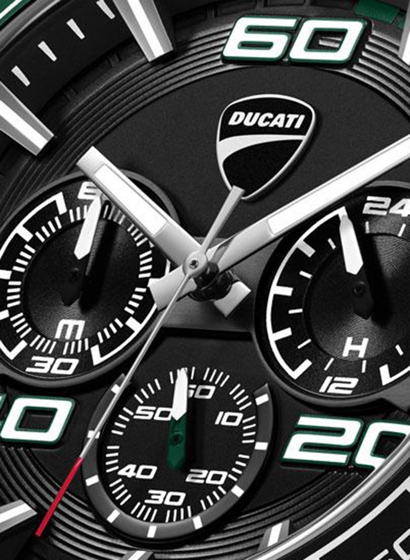 Ducati DT011 Black Dial Green Silicone Strap Chronograph Watch for Men - 44mm - Image 4