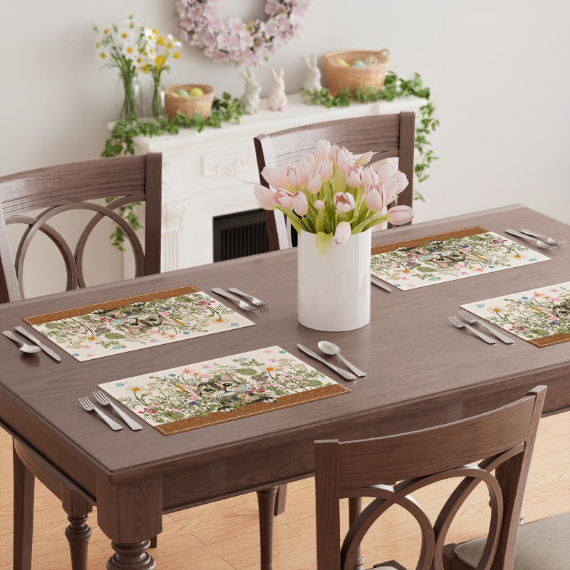 XCHI Wildflowers Cat Daisy Spring Placemats Set of 4 Summer Table Mats for Party Home Kitchen Dining Table Decorations 12x18 Inch - Image 4