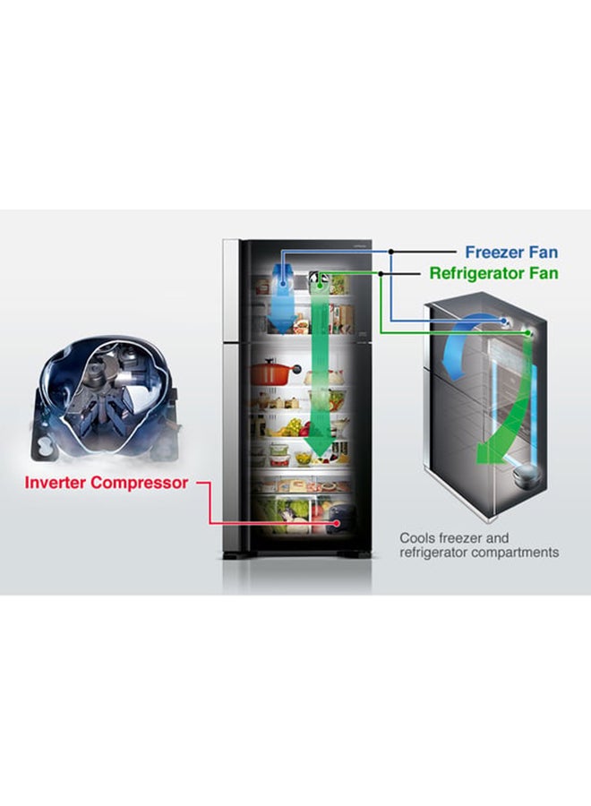 HITACHI 710 Gross & 510 Net Capacity  Top Mount Double Door Refrigerator, 2 Doors, Dual Fan Cooling, Twist Ice Tray ,Tempered Glass,  RV710PUK7KBSL Silver RV710PUK7KBSL Silver - Image 2