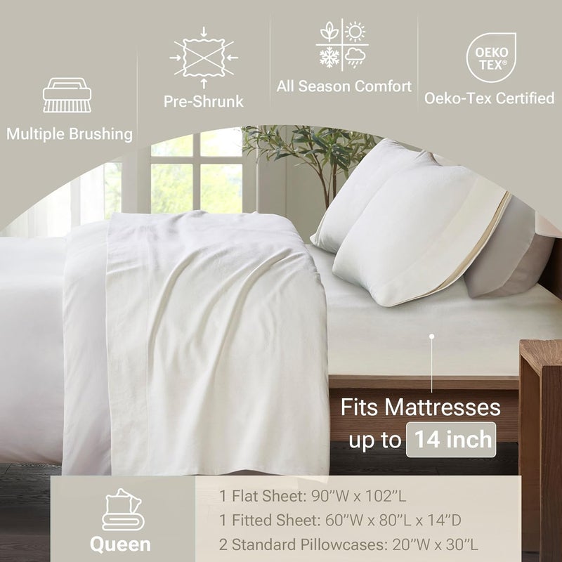 Sleep Philosophy True North by Sleep Philosophy Cozy Flannel Warm 100% Cotton Sheet - Novelty Print Animals Stars Cute Ultra Soft Cold Weather Bedding Set, Queen, Ivory Solid 4 Piece - Image 3