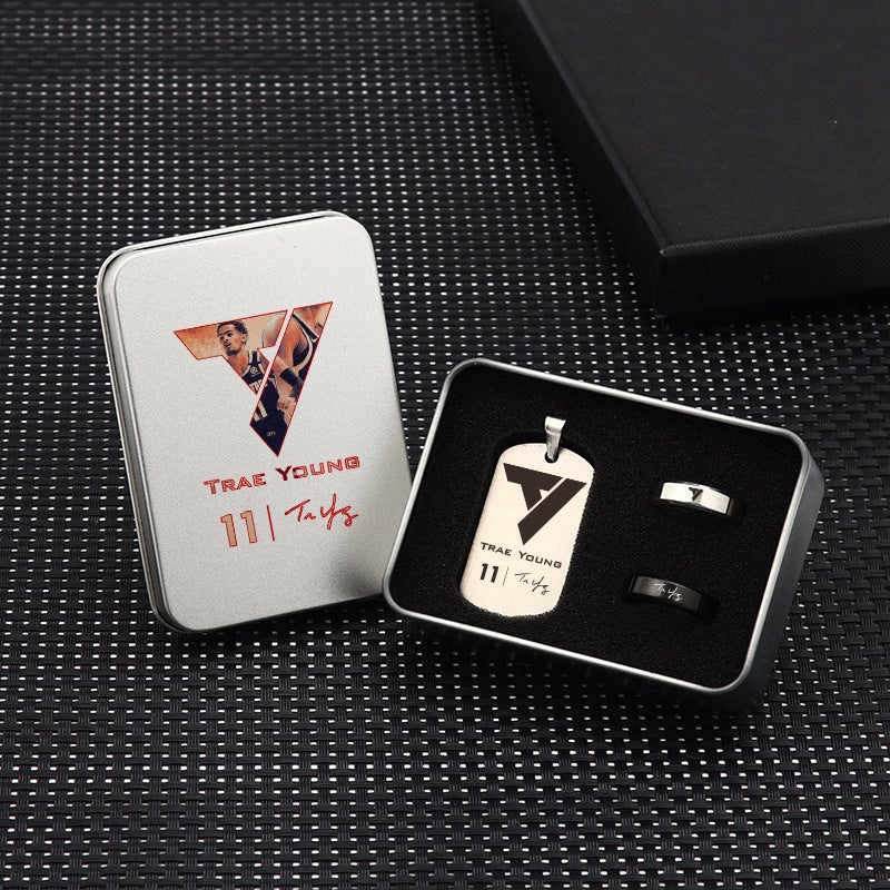 Generic Basketball Star Curry Titanium Necklace Ring Gift Set Trey Yang