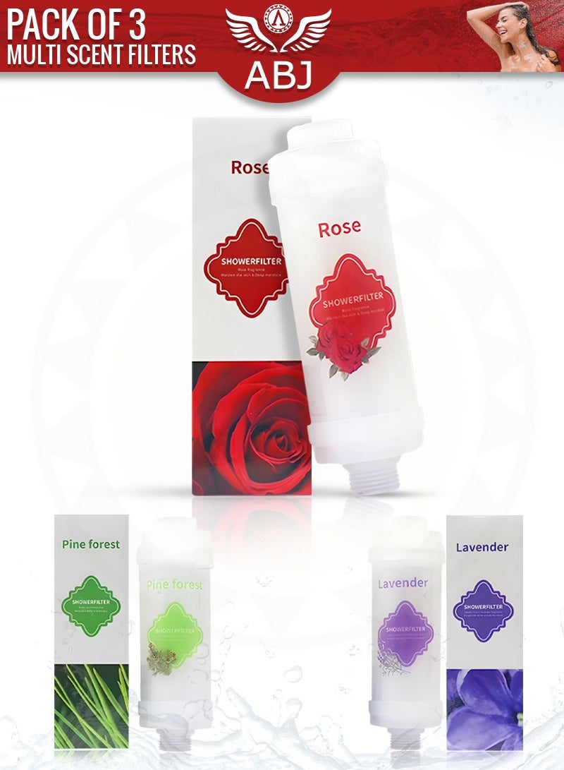 ABJ 3-Pack Vitamin C Shower Filters with Aromatherapy (Lavender + Pine Forest + Rose) – Advanced Hard Water Softener & Shower Head Filter for Skin and Hair, Removes Chlorine & Impurities - Image 1