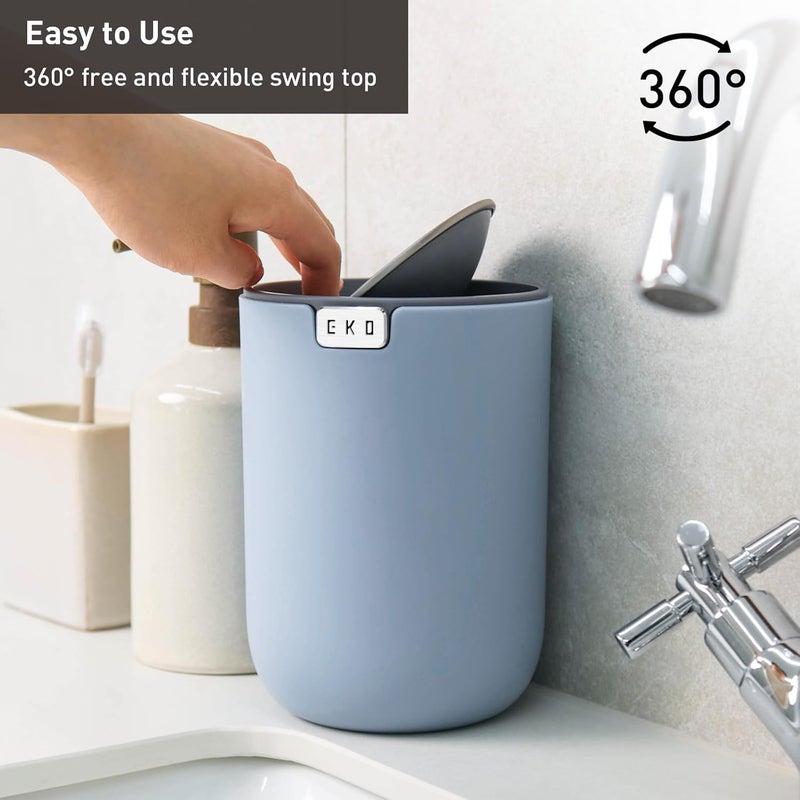 EKO Fandy Table Bin, 1.5L Mini Desk Rubbish Bin with Swing-Top Lid - Blue - Image 4