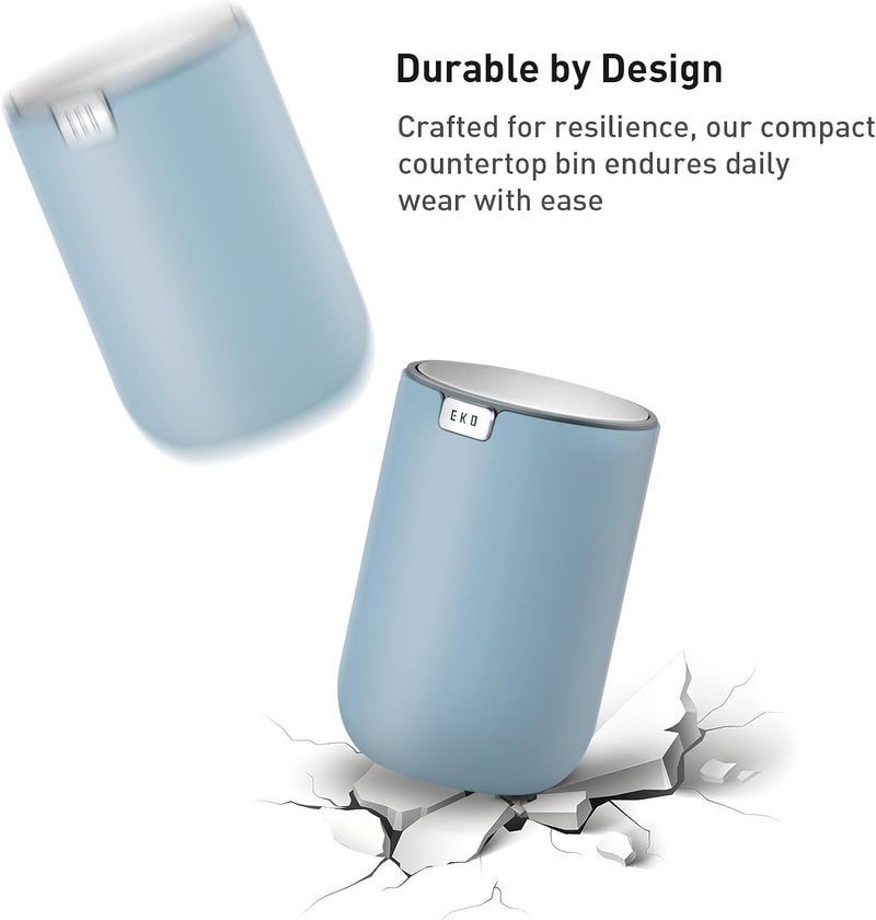 EKO Fandy Table Bin, 1.5L Mini Desk Rubbish Bin with Swing-Top Lid - Blue - Image 5