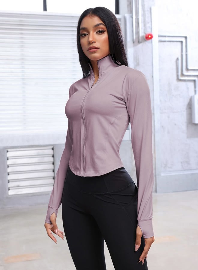 UANEO Workout Tops for Women Cropped Workout Jackets for Women Yoga Athletic Jacket (Purple-XS) - Image 4