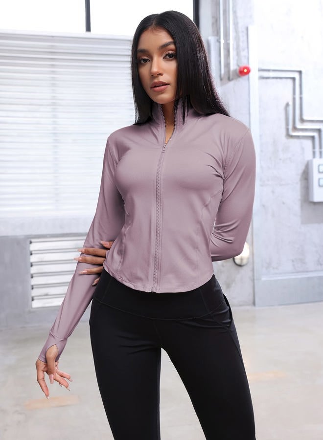 UANEO Workout Tops for Women Cropped Workout Jackets for Women Yoga Athletic Jacket (Purple-XS) - Image 2