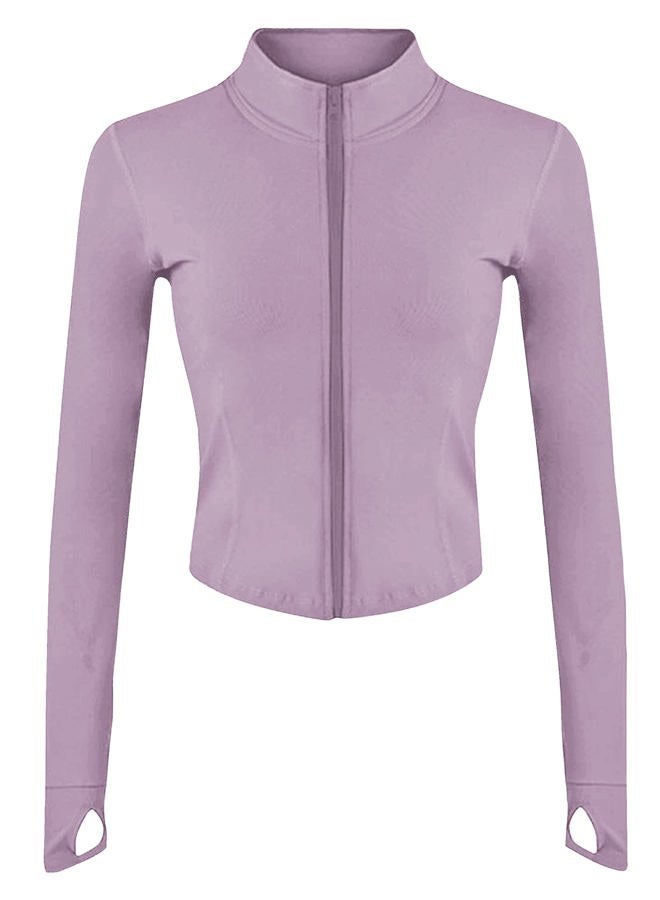 UANEO Workout Tops for Women Cropped Workout Jackets for Women Yoga Athletic Jacket (Purple-XS) - Image 1