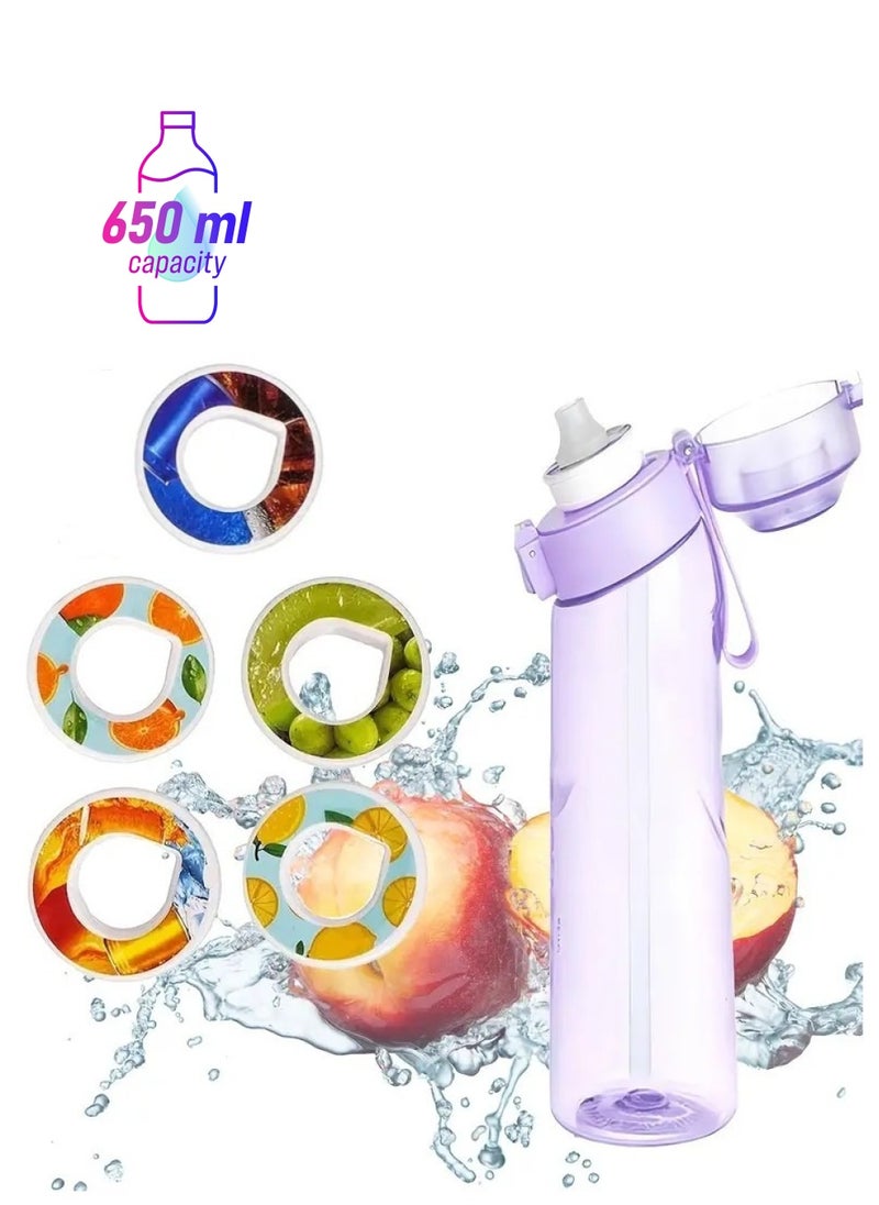 Generic Flavor Scent Water Bottle, 650ml Sports Air Water Bottle, BPA-Free Starter Set Drinking Bottles with 5 Flavour Pods Scented for Flavouring, 0 Sugar, 0 Calorie (Purple)  - Image 1