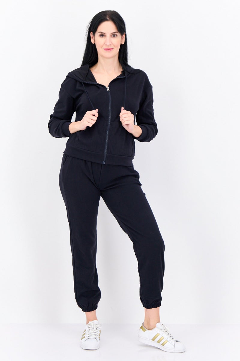Buzz Women 2 Piece Solid Fleece Sweatshirts And Jogger Pants Set, Deep Navy  - Image 1